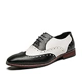 Herren Oxford Schuhe Elegante Spitzschuh Brogue Patchwork Atmungsaktive Lederschuhe Niedrige...