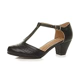 Damen Mitte Blockabsatz T-Riemen Ausgeschnitten Brogues Pumps Sandalen Größe 7 40
