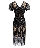 HAHAEMMA Damen 1920s Kleid Elegant Flapper Charleston Kleid Gatsby Pailletten Quasten Saum Cocktail...