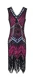 MIMIKRY 20er Jahre Charleston Pailletten Kleid Pink/Schwarz/Multicolor Fransen Flapper...