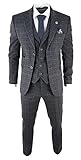TruClothing.com Herrenanzug 3 Teilig Grau Fischgräte Tweed Design Vintage 1920er Stil - grau 48