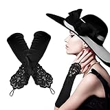 TSHAOUN Schwarze Opera Lange Handschuhe,Damen Satin Classic Opera Fest Party Audrey Hepburn,1920er...