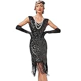 FYMNSI Damen 1920er Jahre V-Ausschnitt Pailletten Fransen Kleid Flapper Charleston Kleider...