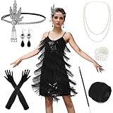 PLULON Damen 1920er Gatsby Pailletten Fransen Vintage Flapper Kleid Cocktailpartykleid mit 20er...