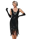 VILOREE 1920 Pailletten verschönert Quasten Falten Flapper Damen Mini Kleid Party Gastby Motto...