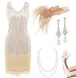 BABEYOND Damen Retro 1920er Stil Flapper Kleider Set mit Zwei Schichten Troddel V Ausschnitt Great...