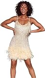 MIMIKRY Tina Turner Fransen Kleid Gold mit Federn Disco Outfit 70s Damen-Kostüm 20er Jahre...
