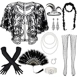 BBTO 11 Stück 1920er Flapper Zubehör Kostüm Set 20er Feder Stirnband Ohrring Halskette...
