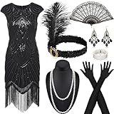 Alintor Gatsby Kleid Damen Mit Accessoires - Charleston Flapper Kostüm 20er Jahre, Karneval,...