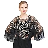 EORUBE 1920s Stola Schal Damen Pailletten Umschlagtücher für Abendkleid Retro Gatsby Party Kostüm...