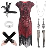 WILDPARTY 20er Jahre Kostüm Damen Charleston Kleid, Flapper Kleid mit Pailletten Perlen Fransen...