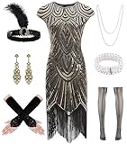 WILDPARTY 20er Jahre Kostüm Damen Charleston Kleid, Flapper Kleid mit Pailletten Perlen Fransen...